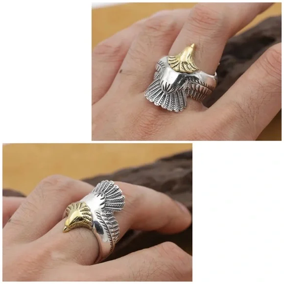 Boho Tribal Gold and Silver Eagle Ring Cuff - Picture 5 of 11